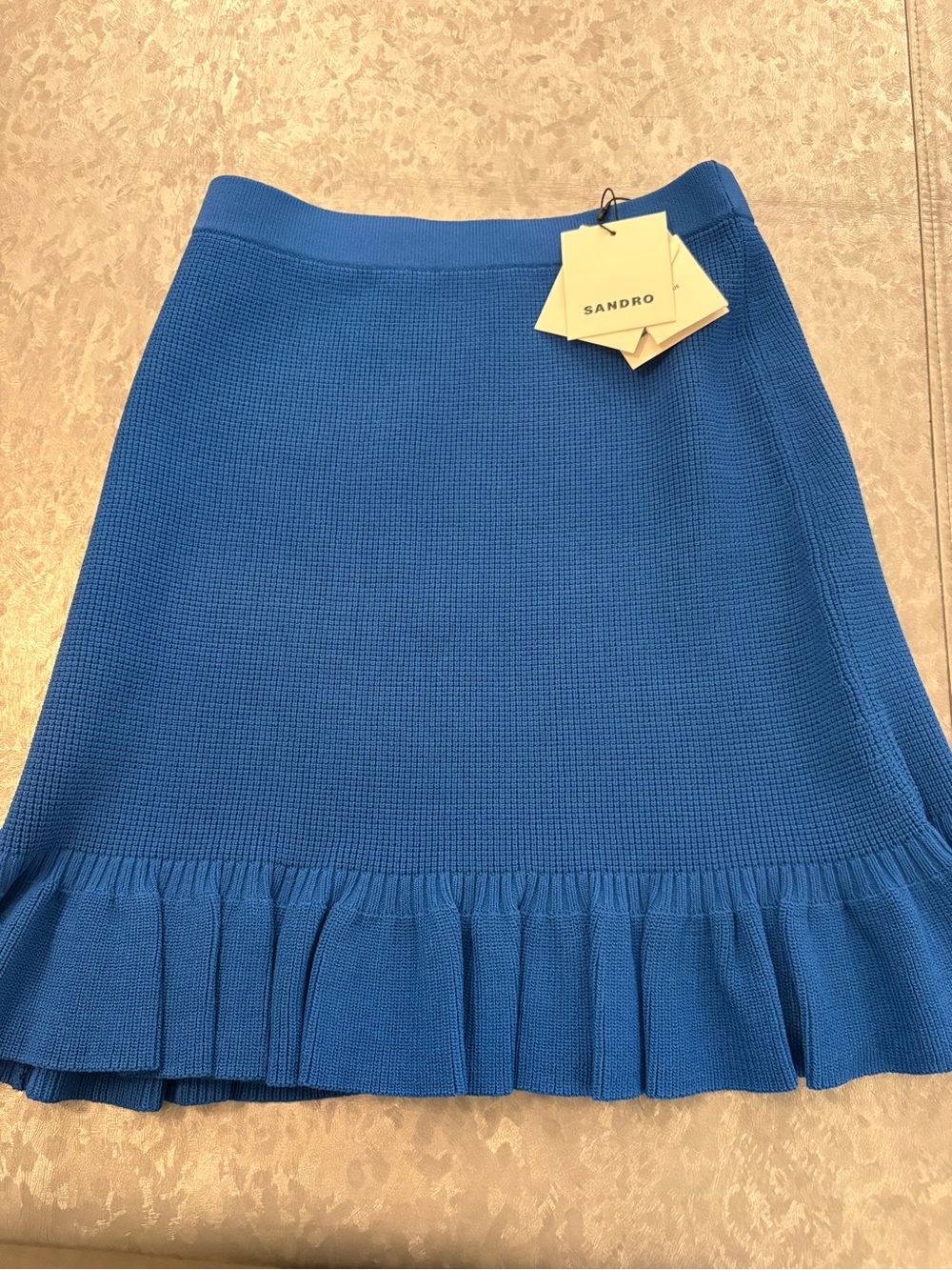 Sandro Cobalt Blue Knit A-Line Skirt with Ruffle Hem NWT